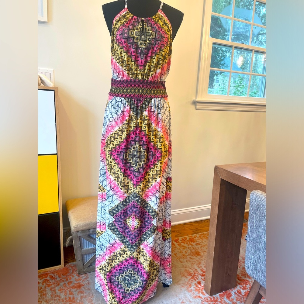 London Times sundress; yellow/pink